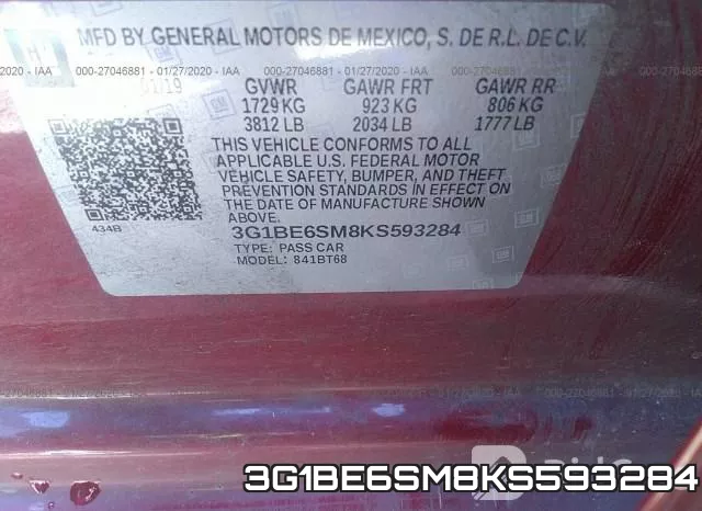 3G1BE6SM8KS593284 фото 10