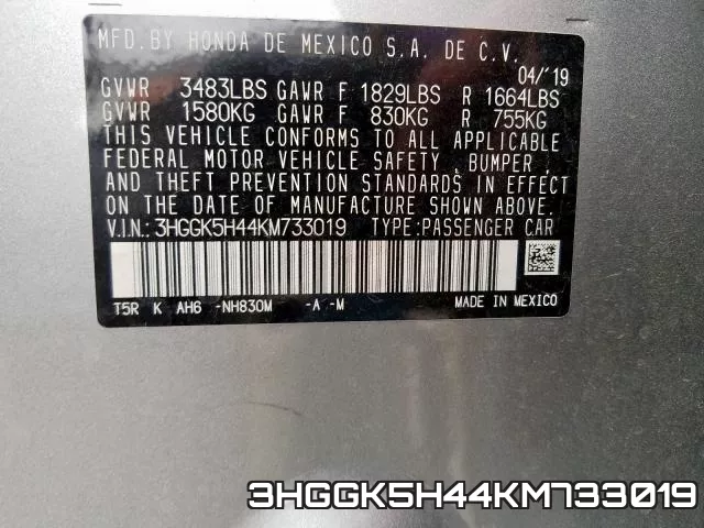3HGGK5H44KM733019 фото 2