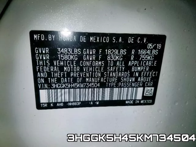 3HGGK5H45KM734504 фото 2