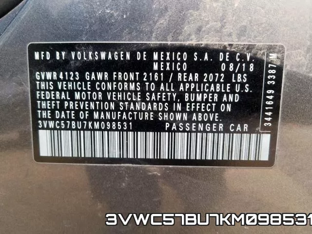 3VWC57BU7KM098531 фото 2