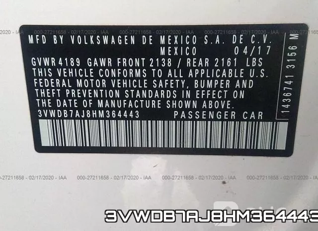 3VWDB7AJ8HM364443 фото 10