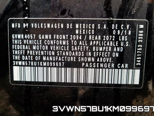 3VWN57BU1KM099697 фото 2