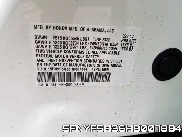 5FNYF5H36HB007884 фото 2