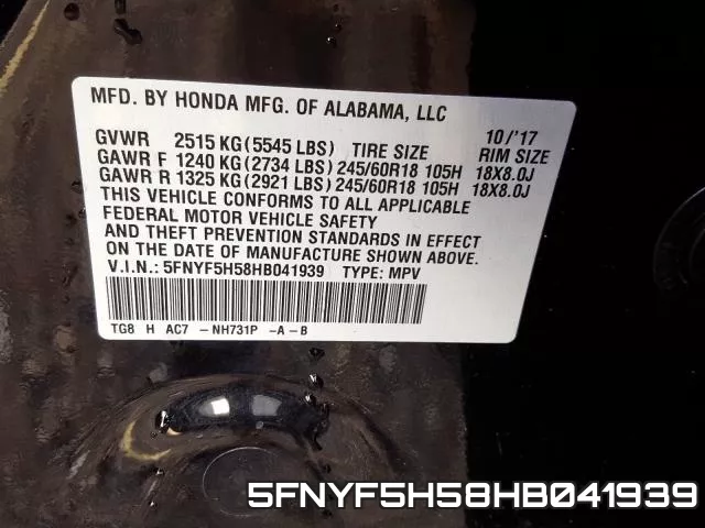 5FNYF5H58HB041939 фото 2