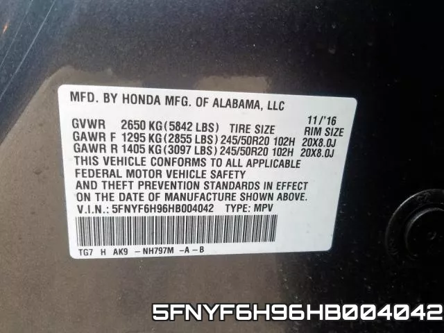 5FNYF6H96HB004042 фото 2
