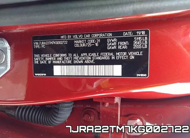 7JRA22TM7KG002722 фото 10