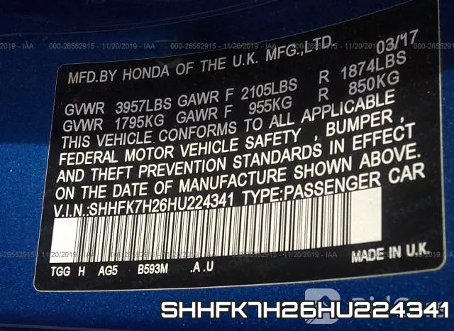 SHHFK7H26HU224341 фото 10