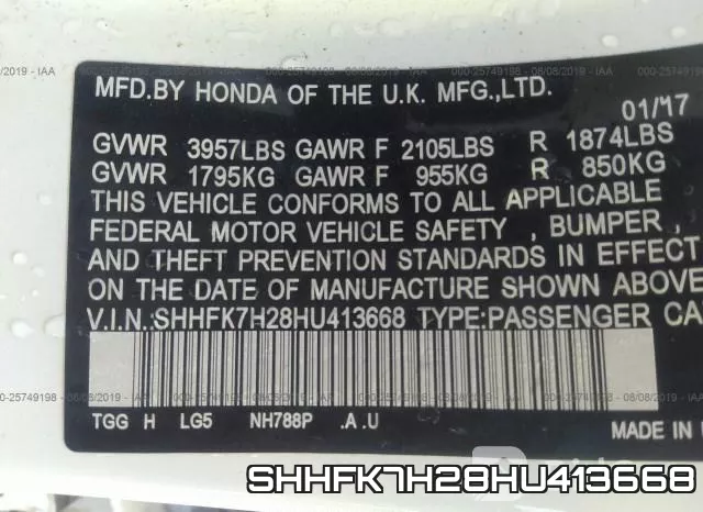 SHHFK7H28HU413668 фото 10