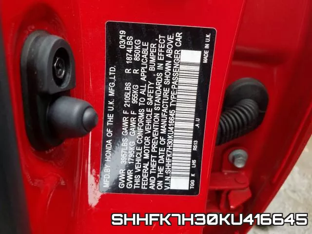 SHHFK7H30KU416645 фото 2