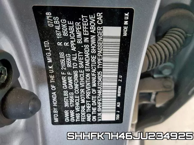 SHHFK7H46JU234925 фото 2