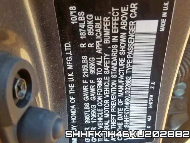 SHHFK7H46KU202882 фото 2