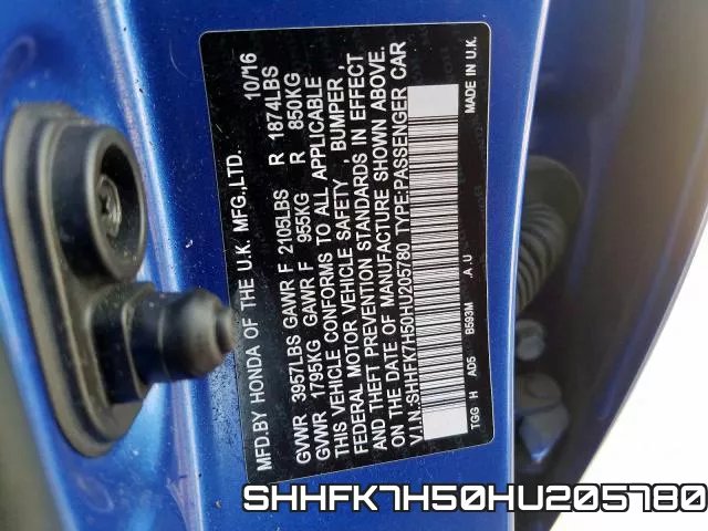 SHHFK7H50HU205780 фото 2