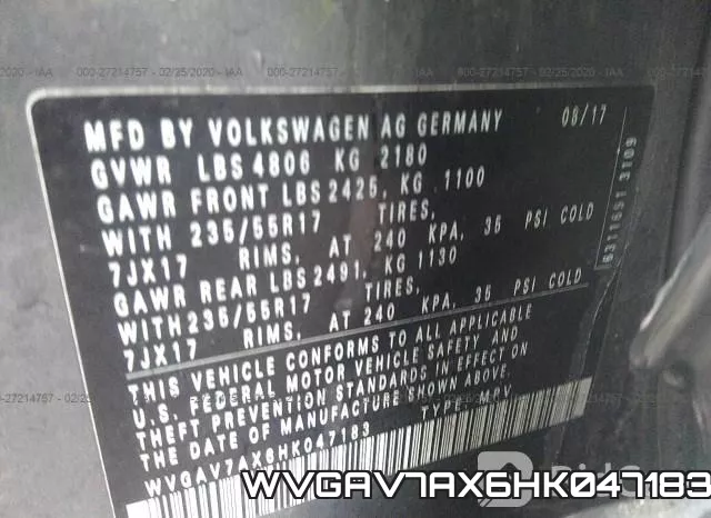 WVGAV7AX6HK047183 фото 10