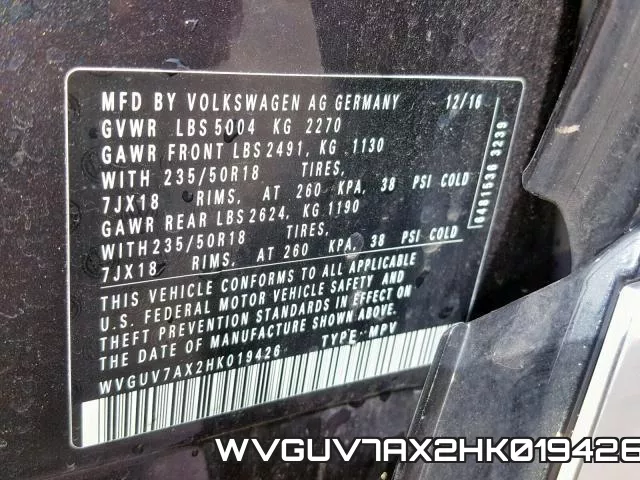 WVGUV7AX2HK019426 фото 2