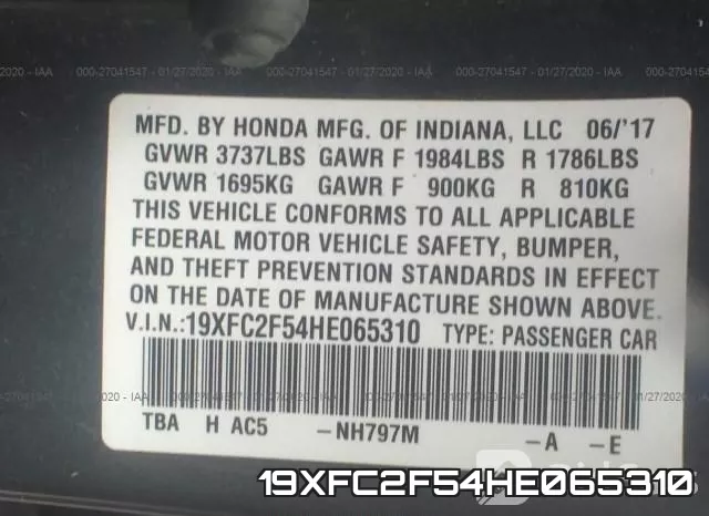 19XFC2F54HE065310 фото 10
