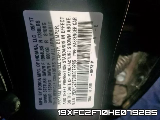19XFC2F70HE079285 фото 2