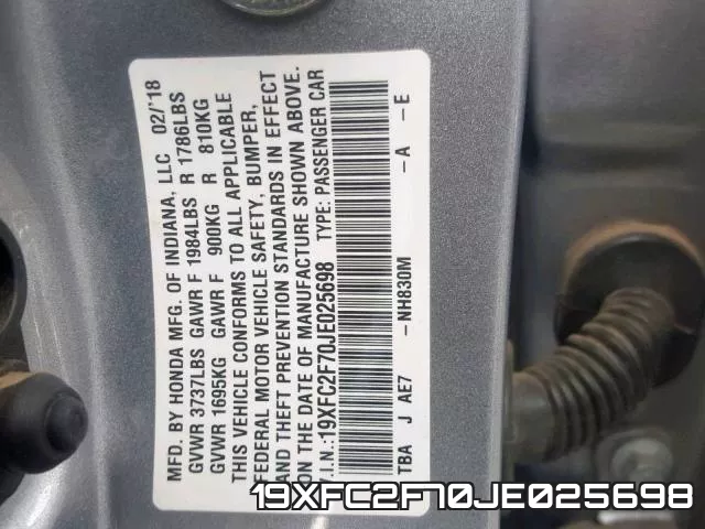 19XFC2F70JE025698 фото 2