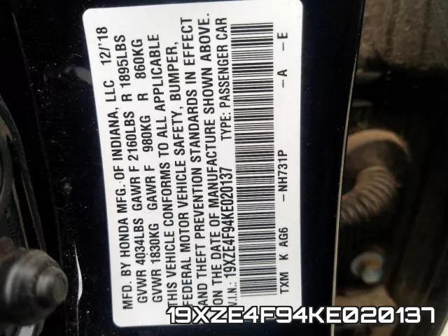 19XZE4F94KE020137 фото 2