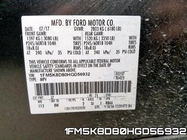 1FM5K8D80HGD56932 фото 2