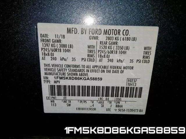 1FM5K8D86KGA58859 фото 2