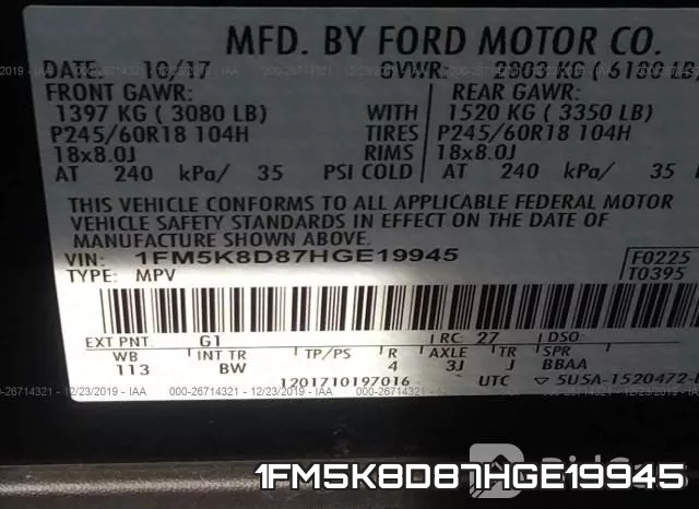 1FM5K8D87HGE19945 фото 10