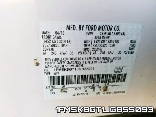 1FM5K8GT1JGB55093 фото 2