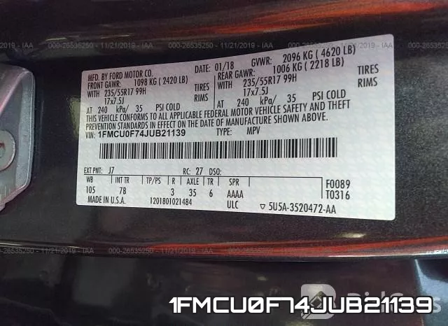1FMCU0F74JUB21139 фото 10