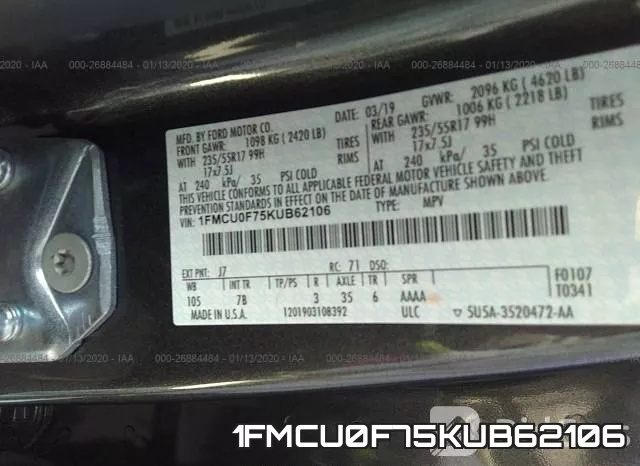 1FMCU0F75KUB62106 фото 10