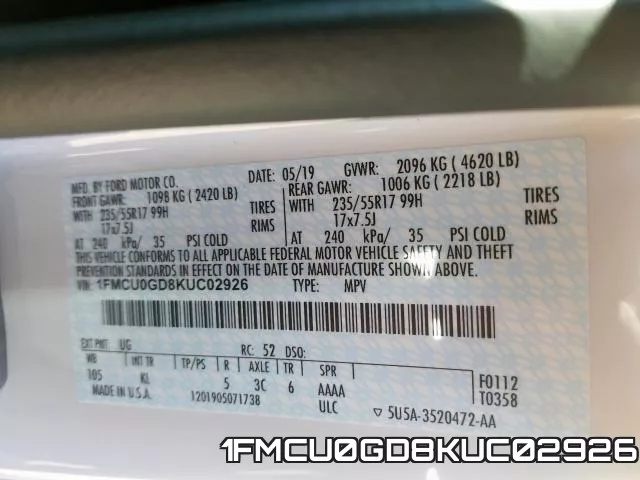1FMCU0GD8KUC02926 фото 2