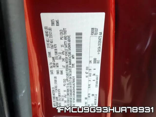 1FMCU9G93HUA78931 фото 2