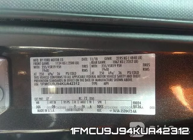 1FMCU9J94KUA42312 фото 10