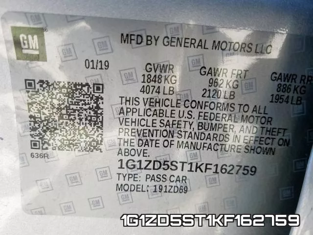 1G1ZD5ST1KF162759 фото 2