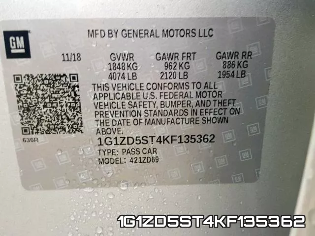 1G1ZD5ST4KF135362 фото 2