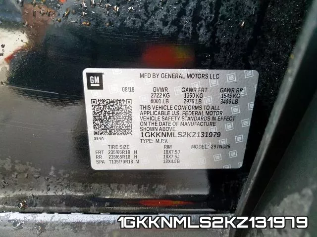 1GKKNMLS2KZ131979 фото 2