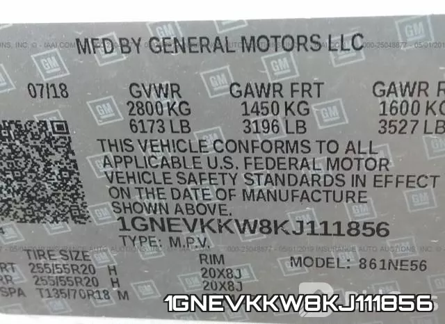 1GNEVKKW8KJ111856 фото 10