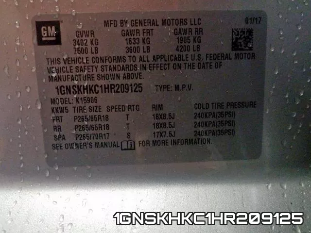 1GNSKHKC1HR209125 фото 2