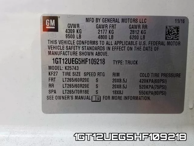 1GT12UEG5HF109218 фото 2