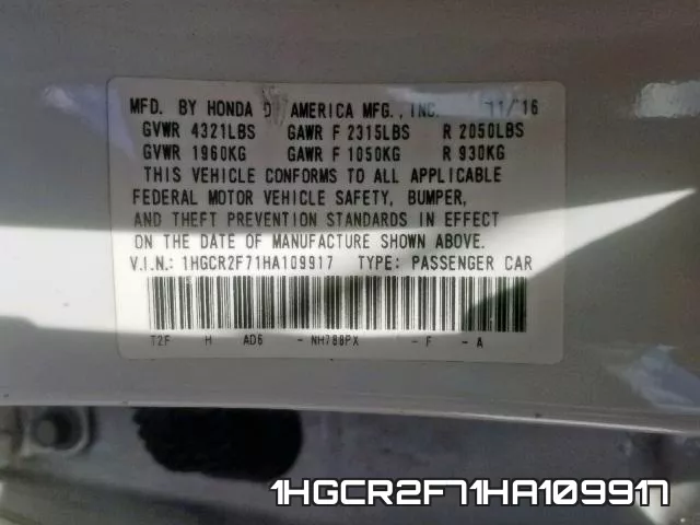 1HGCR2F71HA109917 фото 2