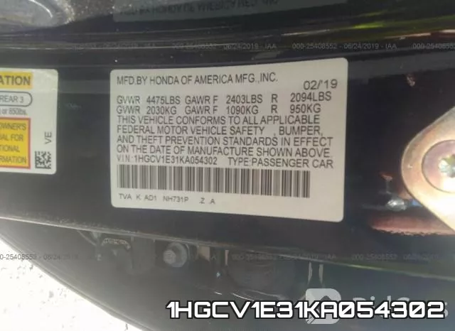 1HGCV1E31KA054302 фото 10