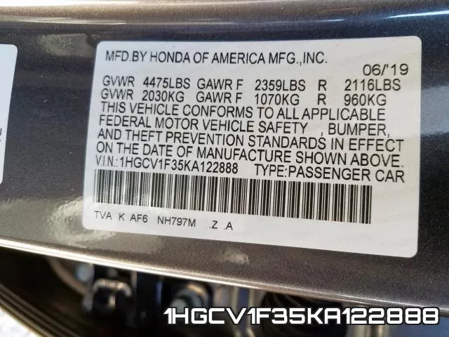 1HGCV1F35KA122888 фото 2