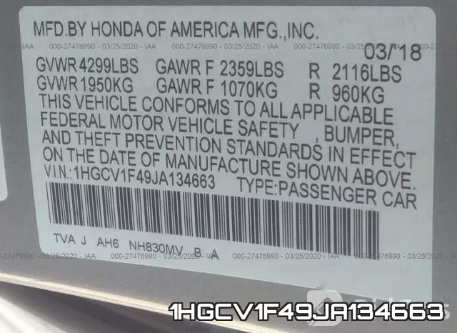1HGCV1F49JA134663 фото 10