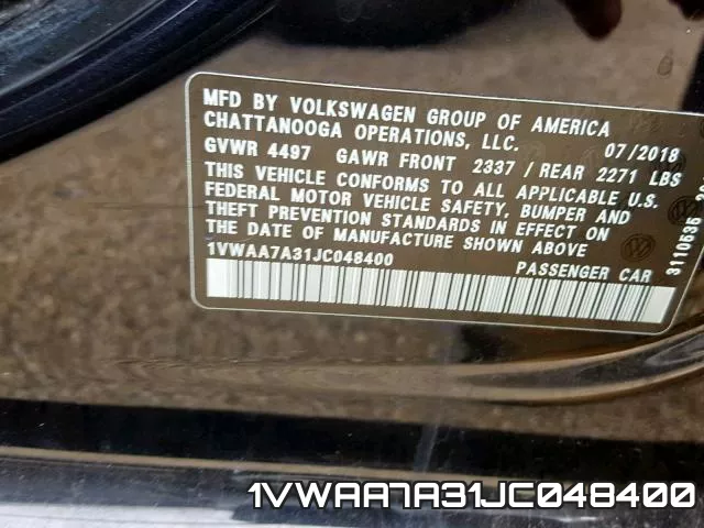 1VWAA7A31JC048400 фото 2