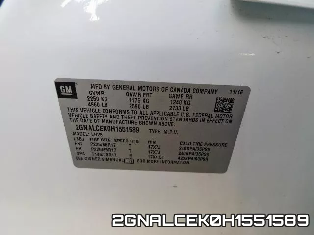 2GNALCEK0H1551589 фото 2