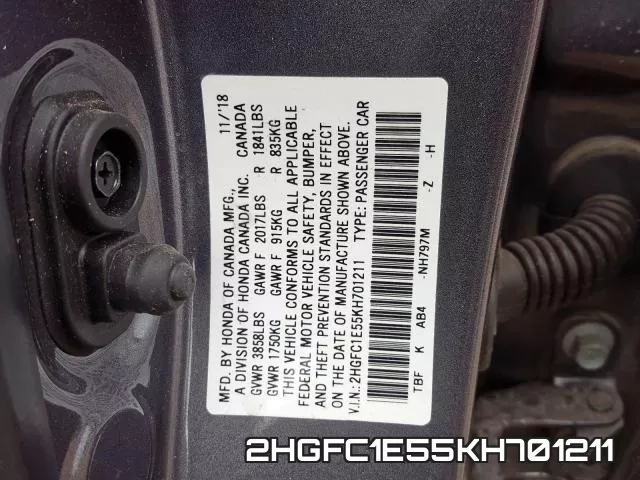 2HGFC1E55KH701211 фото 2