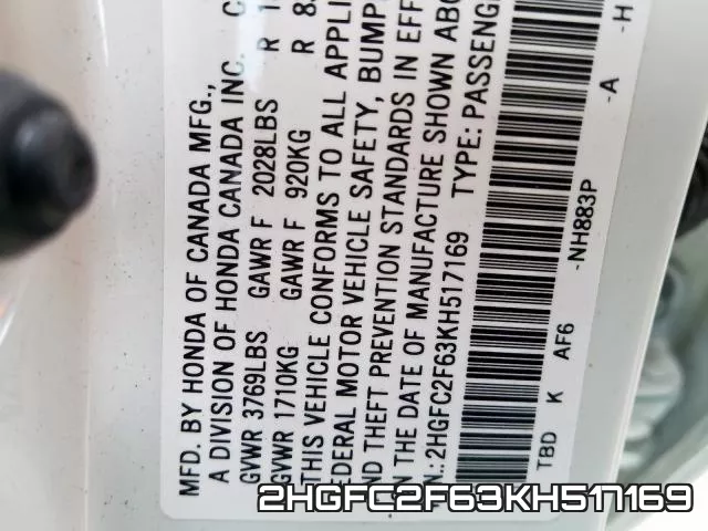 2HGFC2F63KH517169 фото 2