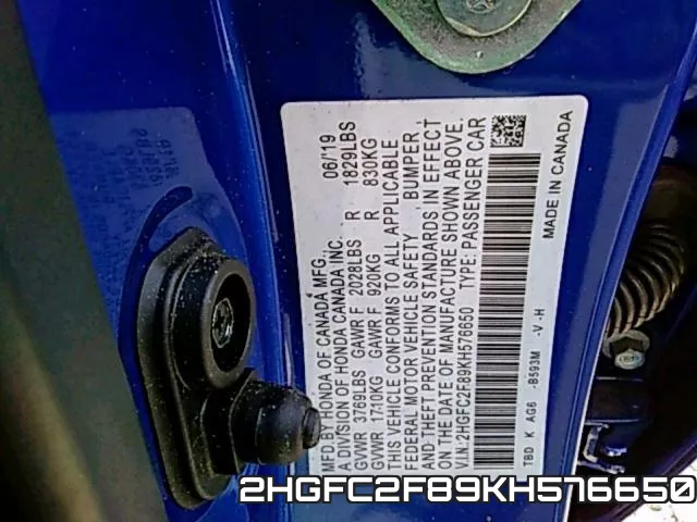 2HGFC2F89KH576650 фото 2