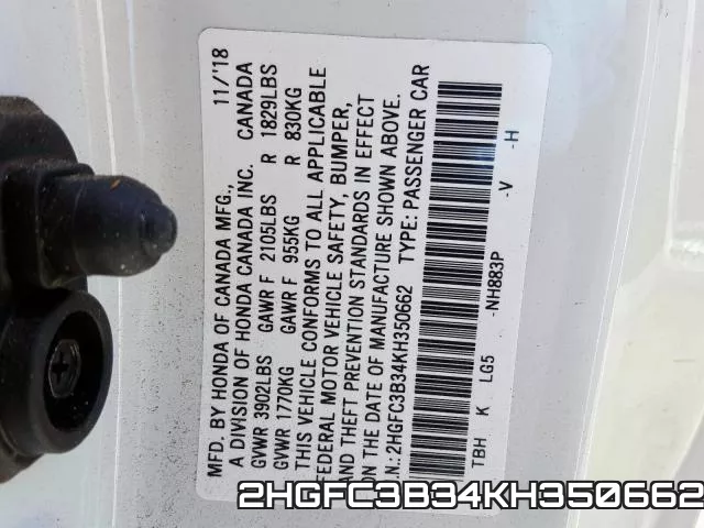 2HGFC3B34KH350662 фото 2