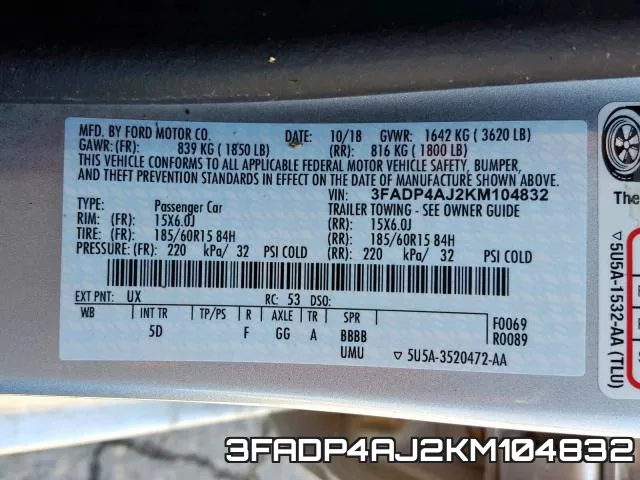 3FADP4AJ2KM104832 фото 2