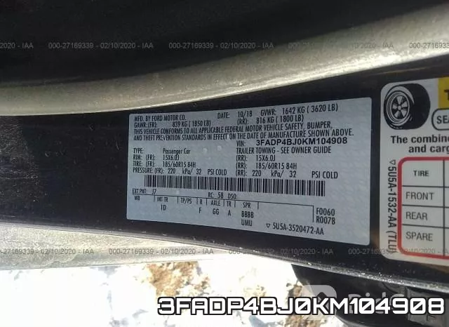 3FADP4BJ0KM104908 фото 10