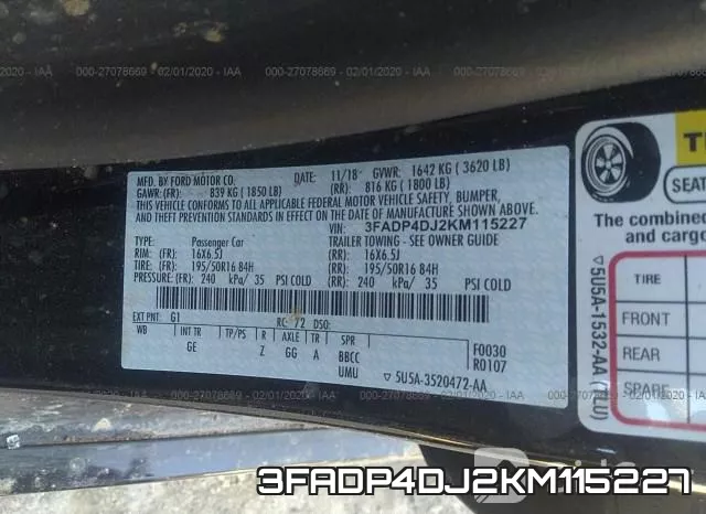 3FADP4DJ2KM115227 фото 10